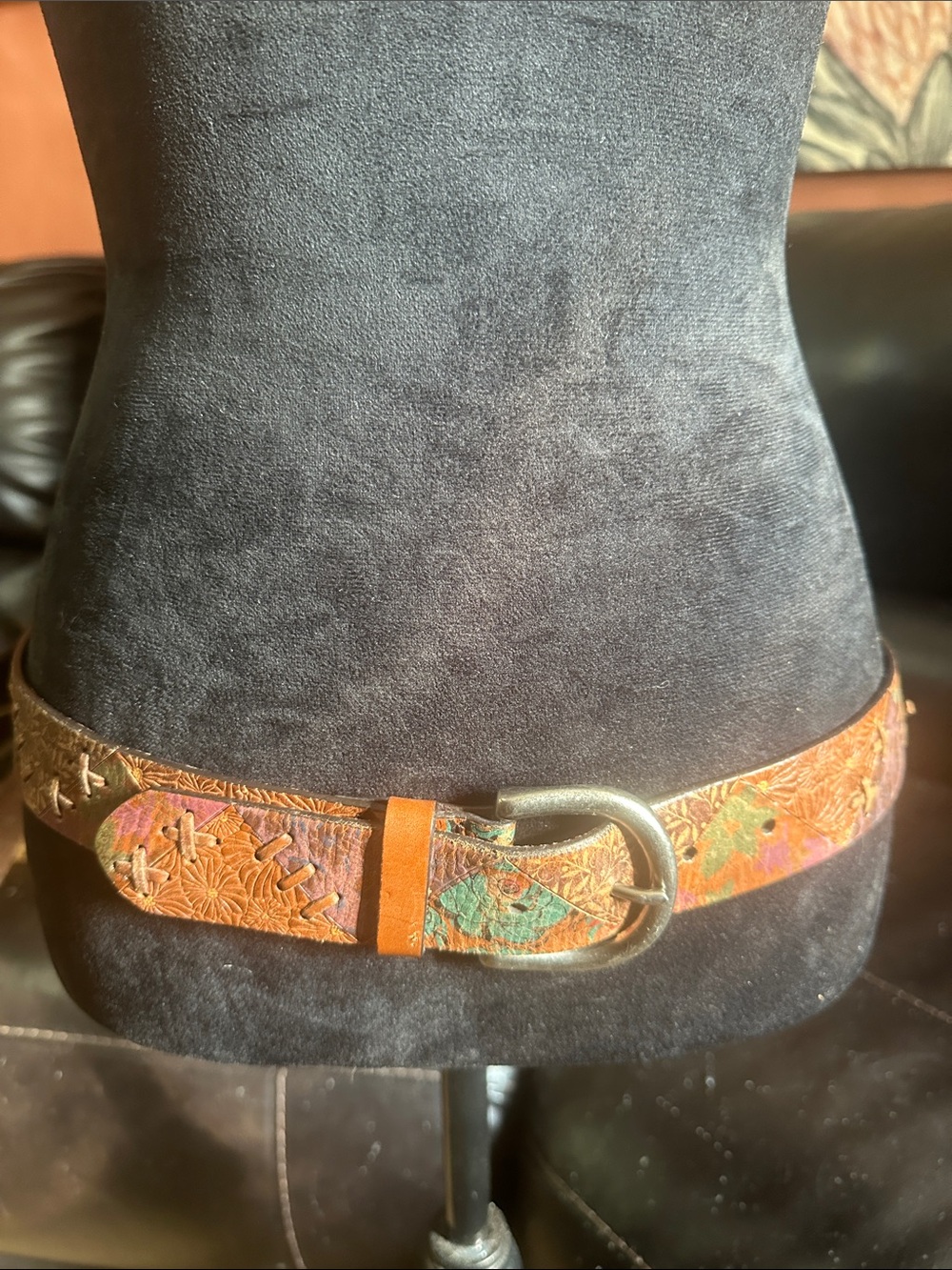 Fossil Multicolor Embossed Leather Belt with Orange Accents